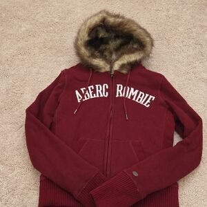Abercrombie & Fitch Burgundy Faux Fur-Lined Jacket